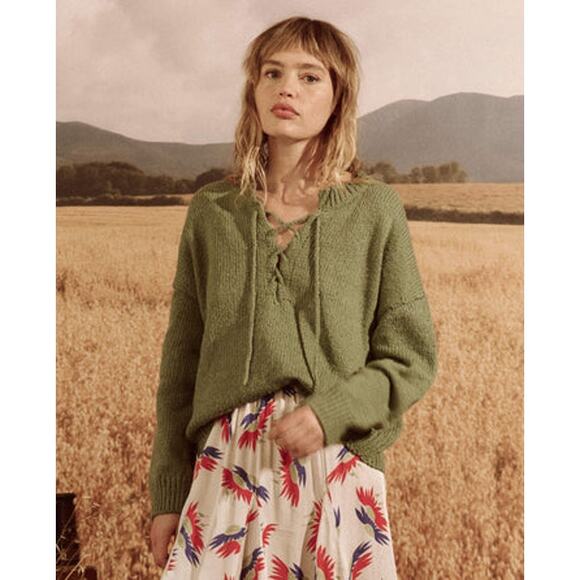 NWT NEW The Great Lace Up Pullover Sweater Dried Basil Green Sz 1 - Picture 1 of 6